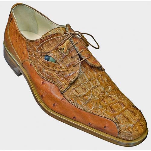Fennix "3176" Peanut Genuine Hornback Alligator / Ostrich Shoes With Eyes